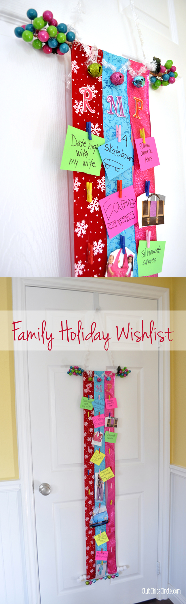 Family ribbon holiday wishlist hanger