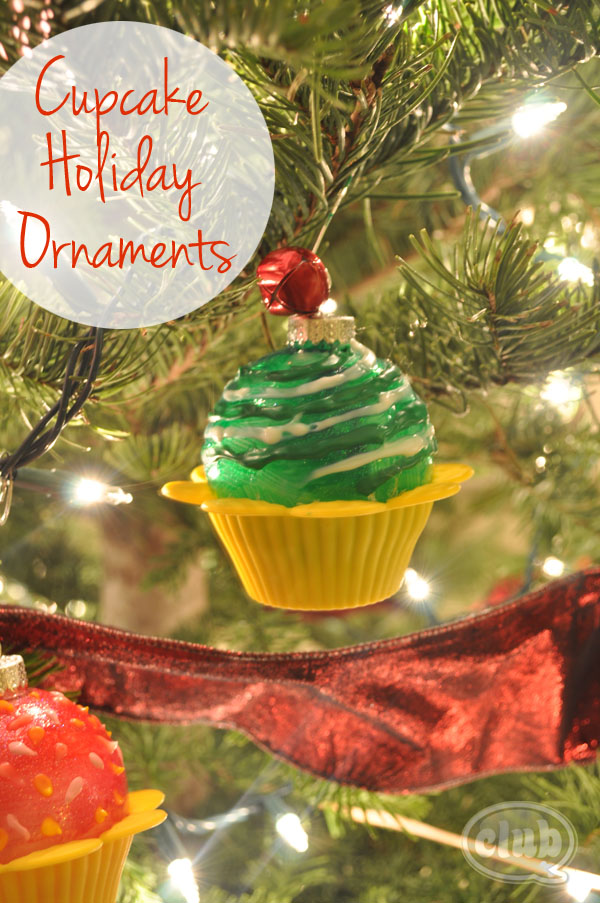 Cupcake holiday ornaments on tree
