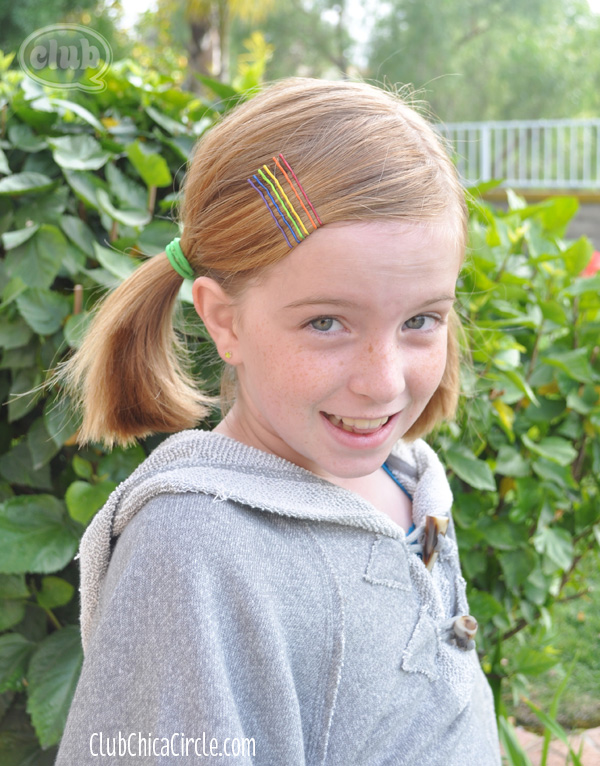 Tween with Rainbow hair accessory