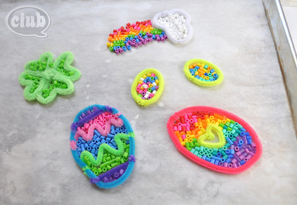 perler bead spring ornaments before melting @clubchicacircle