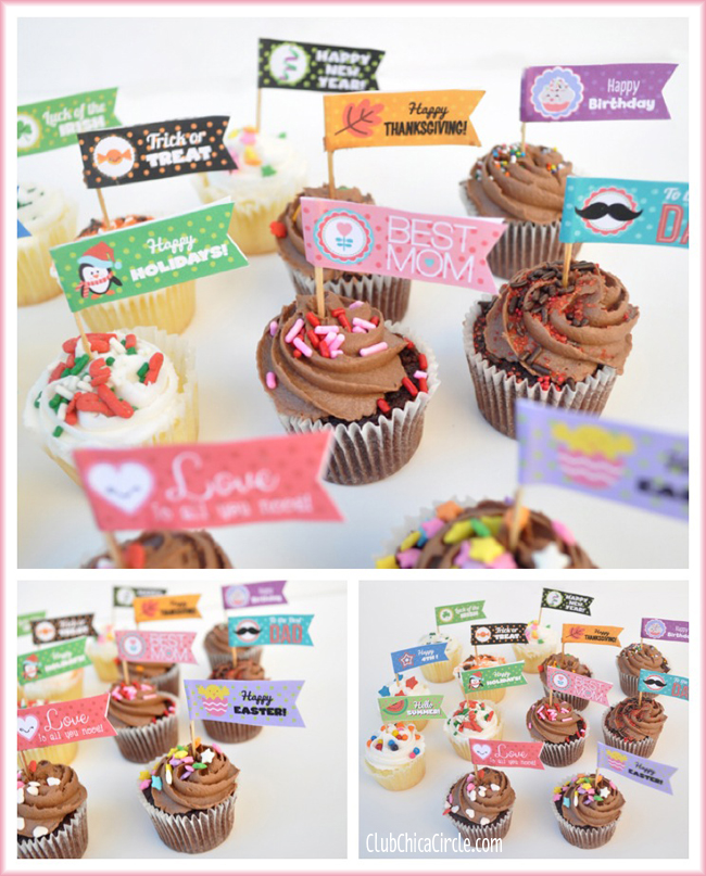 cupcake party flags free printable for every holiday