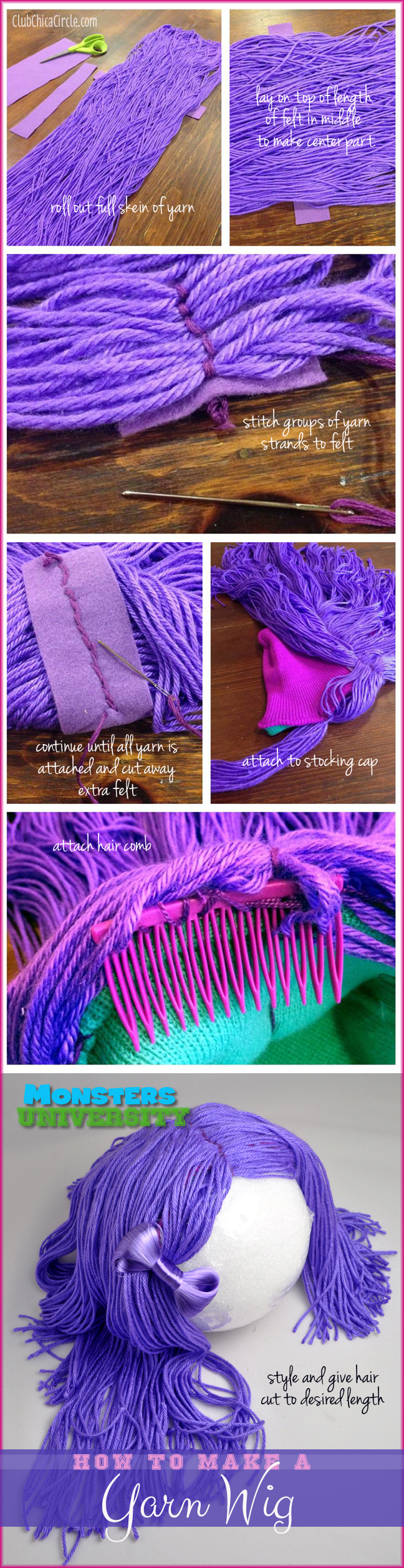 Monsters University Homemade yarn wig DIY