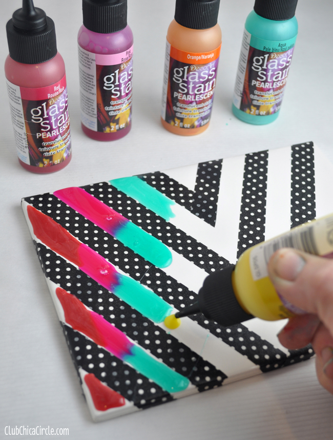 Rainbow Chevron Art Tile project with glass stain