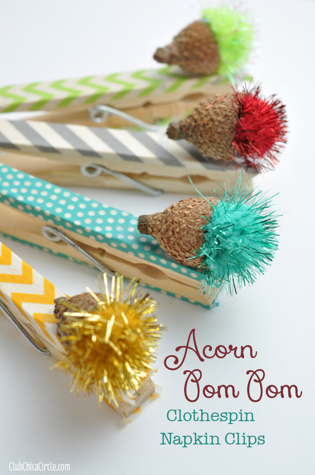 Acorn Pom Pom Washi Tape Clothespin Napkin Clips