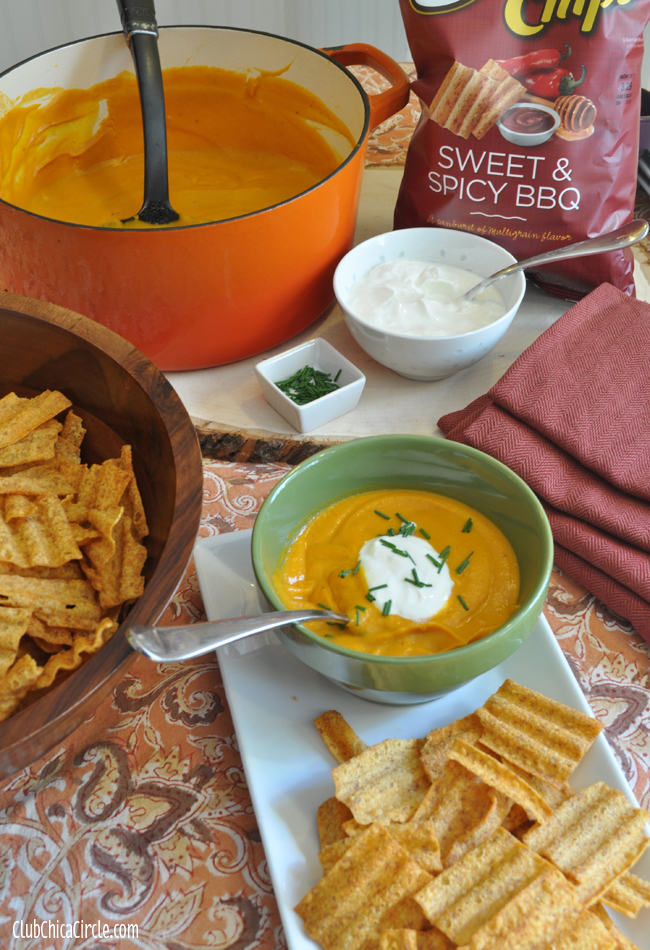 Fall soup recipe paired with #SunChips Sweet & Spicy BBQ