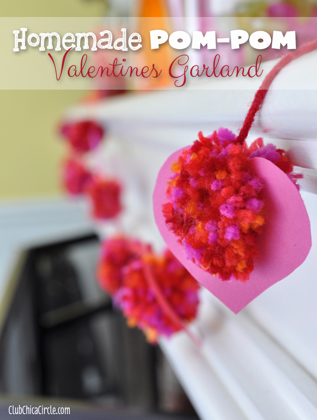 Homemade Heart Pom-pom Valentines garland craft idea