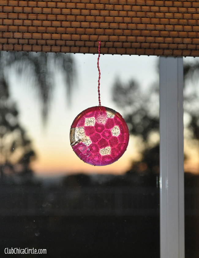 Homemade suncatcher with melted pony beads