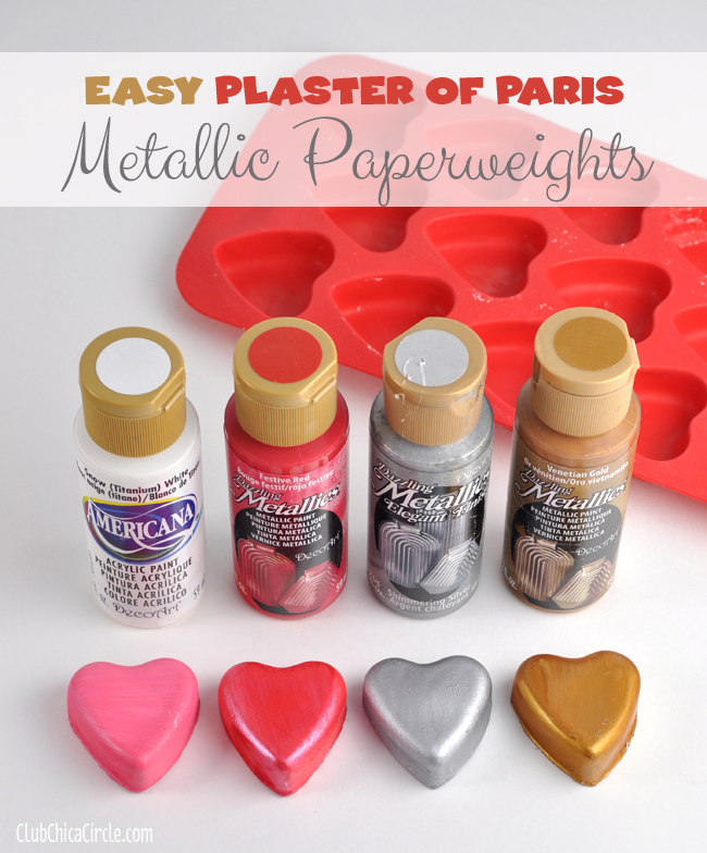 metallic painted homemade plaster of paris hearts