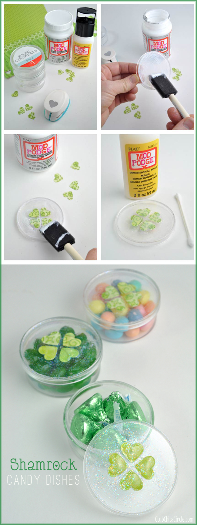 Easy shamrock candy dish craft idea with Mod Podge