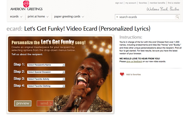 Funky Video Ecard personalization questions