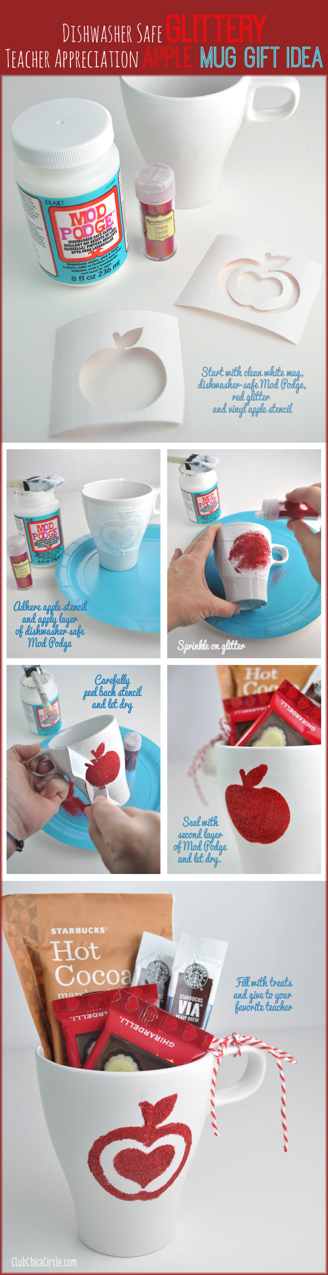Dishwasher Safe Glittery Mod Podge Teacher Appreciation Mug Gift Idea and Craft