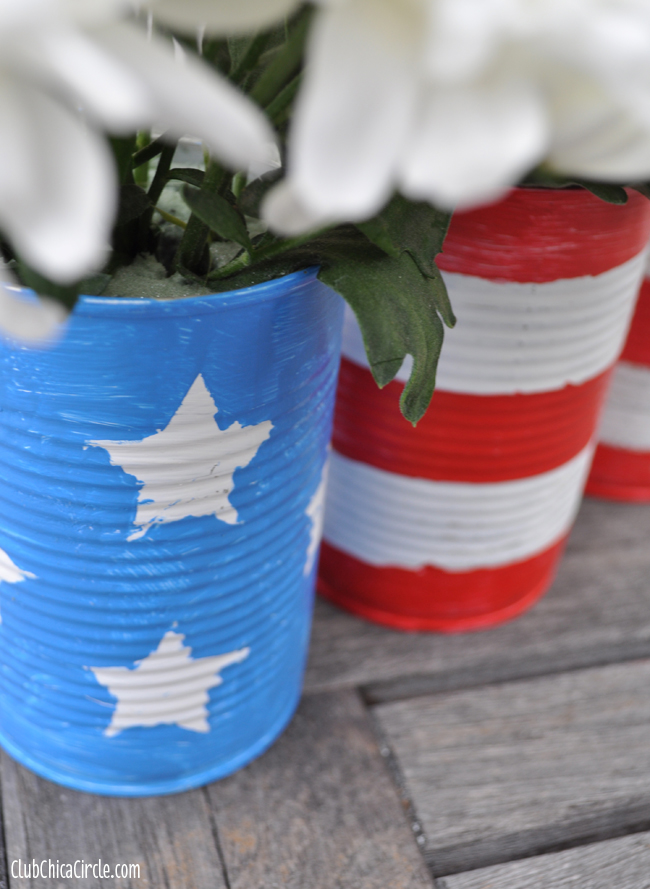 Painted and Stenciled Patriotic cans easy craft idea