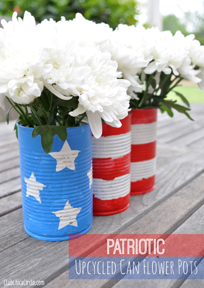 Patriotic Upcycled Can Flower Pots