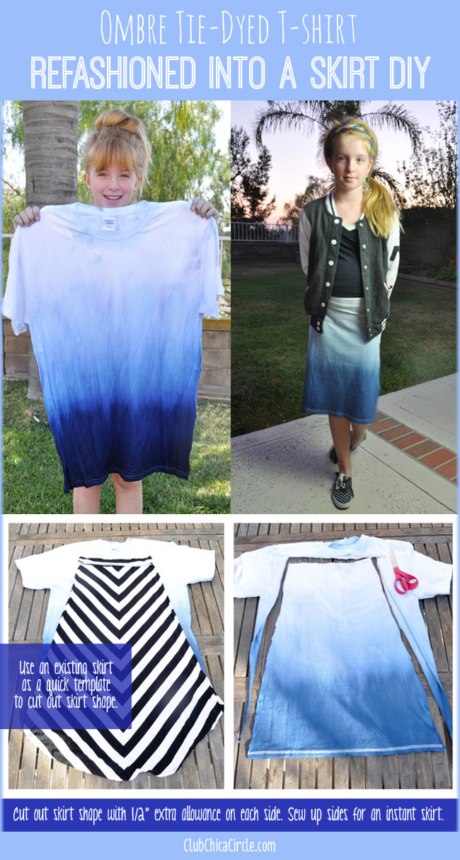 Ombre tie dye shirt refashioned into a skirt