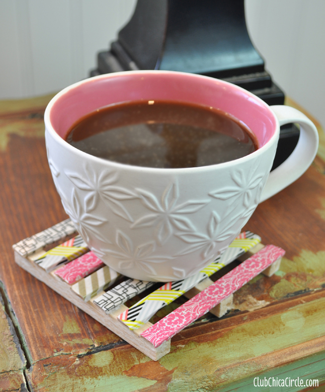 Washi Tape Mini Pallet Coaster Craft Idea