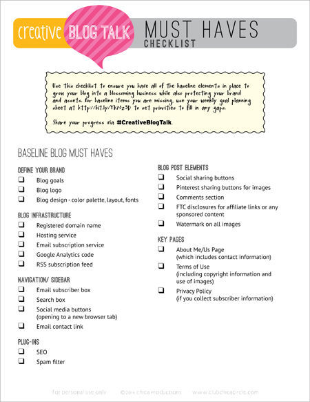 Creative Blog Talk Must Haves Checklist preview