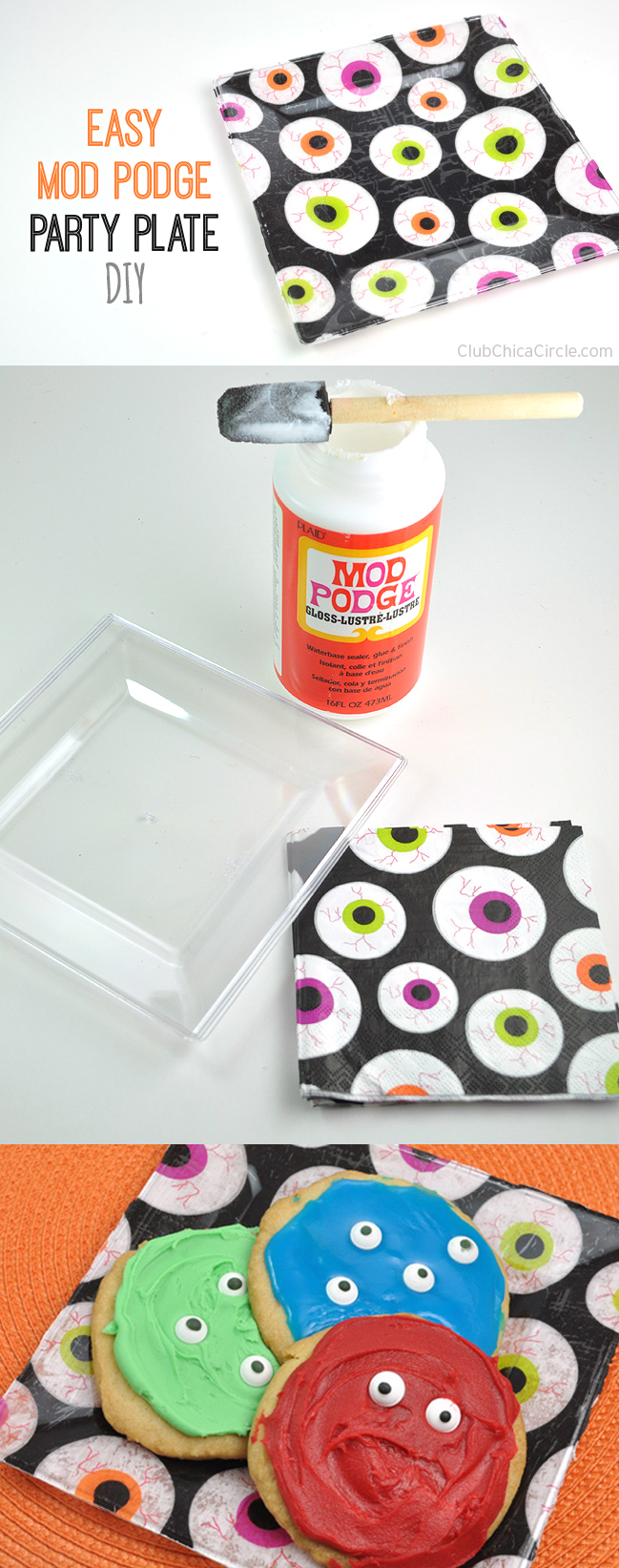 Easy Eyeball party plate craft idea with mod podge
