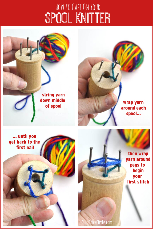 How to Cast On Homemade Spool Knitter