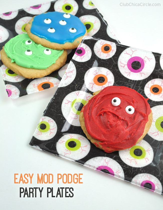 super easy eyeball cookies and mod podge party plates craft
