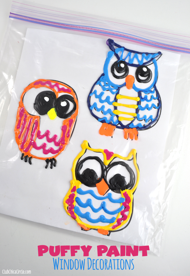 Owl Homemade Puffy Paint Window Decorations