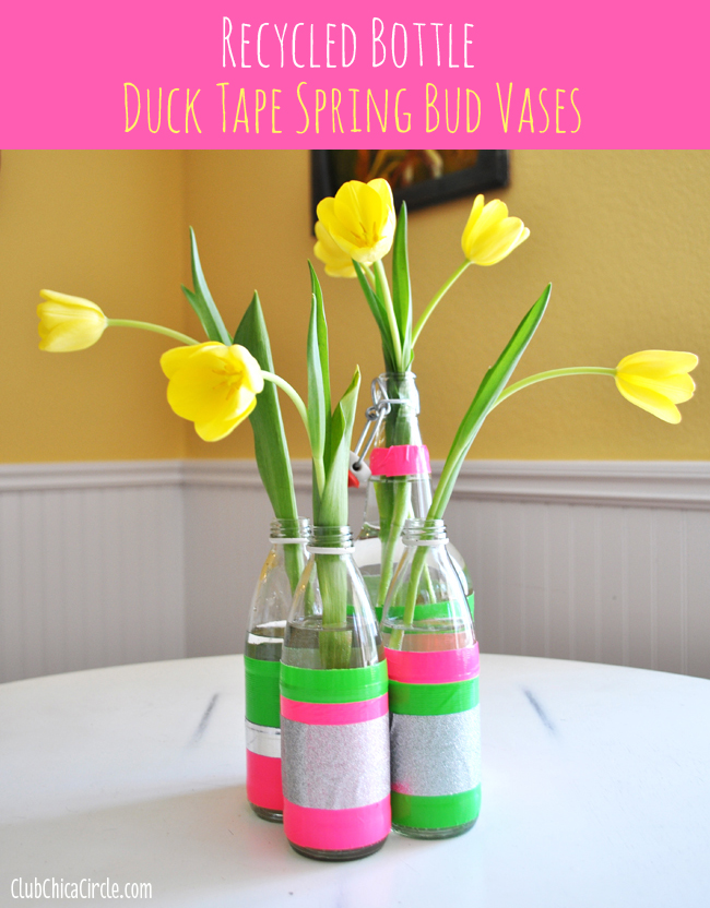 Duck-Tape-recycled-bottles-bud-vases-craft-idea-for-Spring