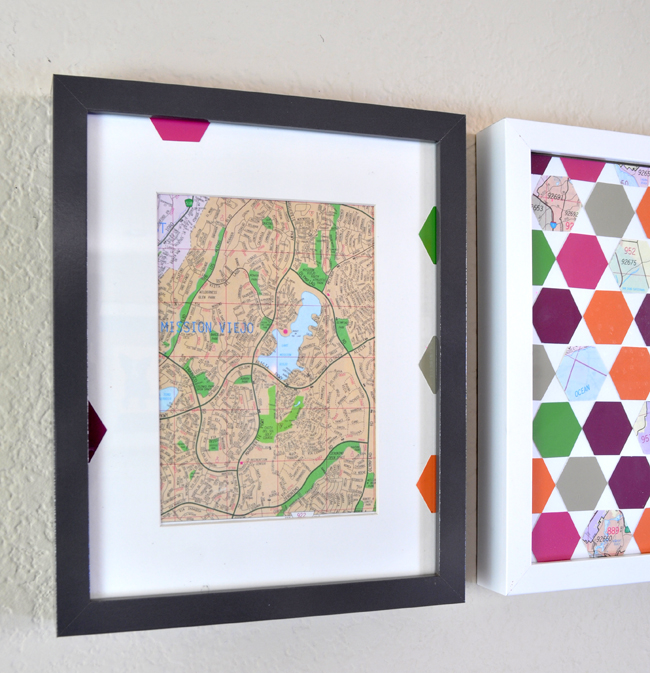 Easy paint chip and map upcycle art