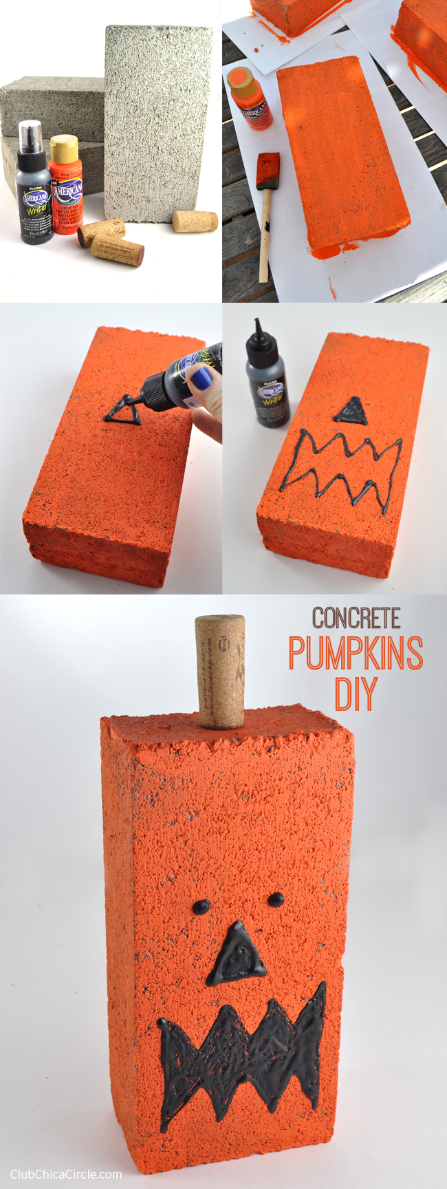 painting concrete bricks and turning them into pumpkins