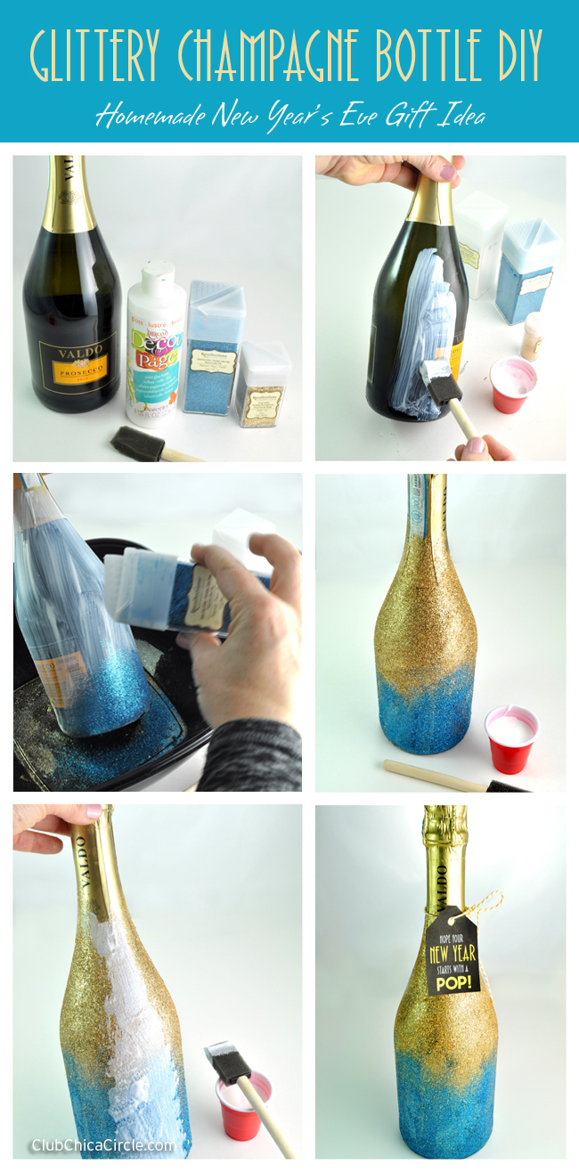 Glittery Champagne Bottle easy homemade gift DIY @clubchicacircle