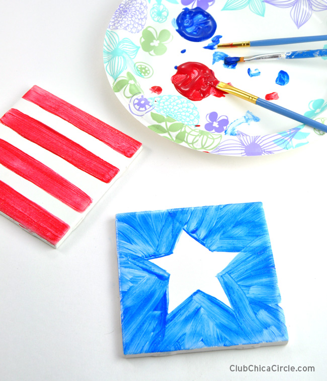 4th of July coasters craft with ceramic paint