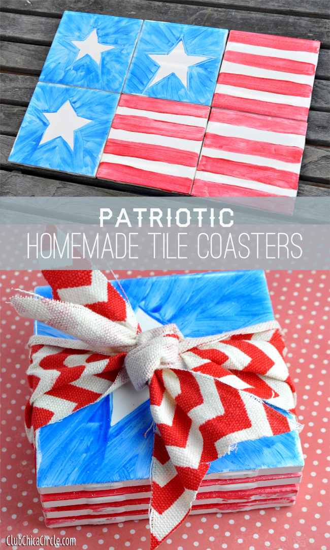 Patriotic Tile Trivet or Coasters 4th of July Craft Idea