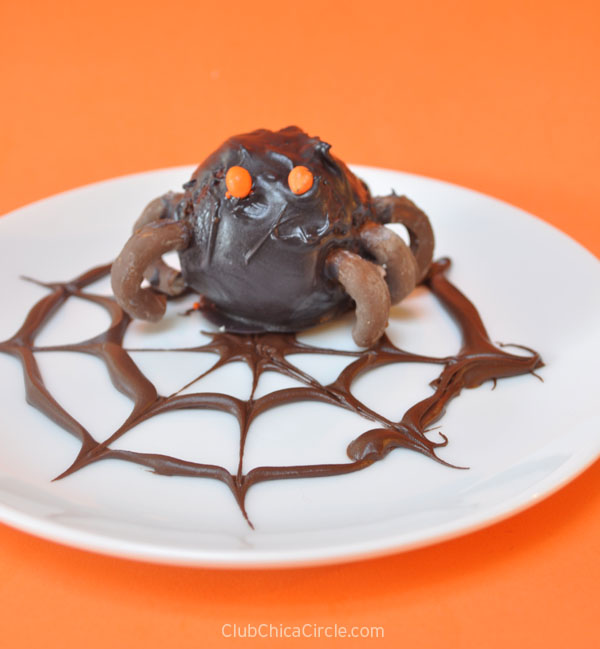 Cake Pop Spiders on Chocolate Spider web Halloween treat