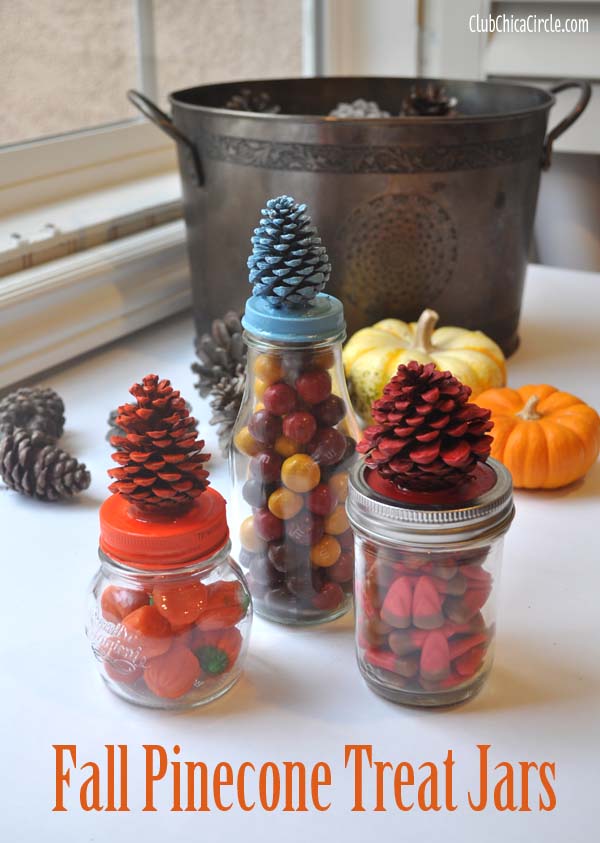 Fall Pinecone treat jars craft idea @clubchicacircle