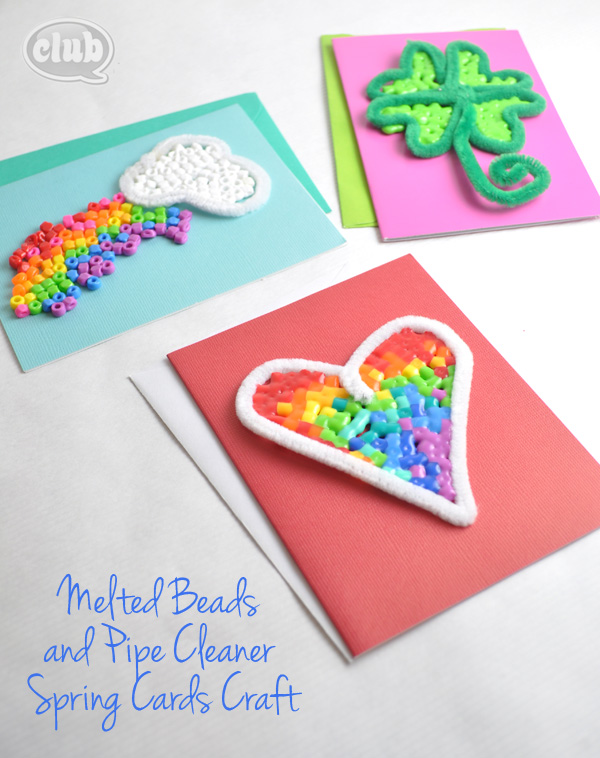 Melted Beads and Pipe Cleaner Spring Cards Craft