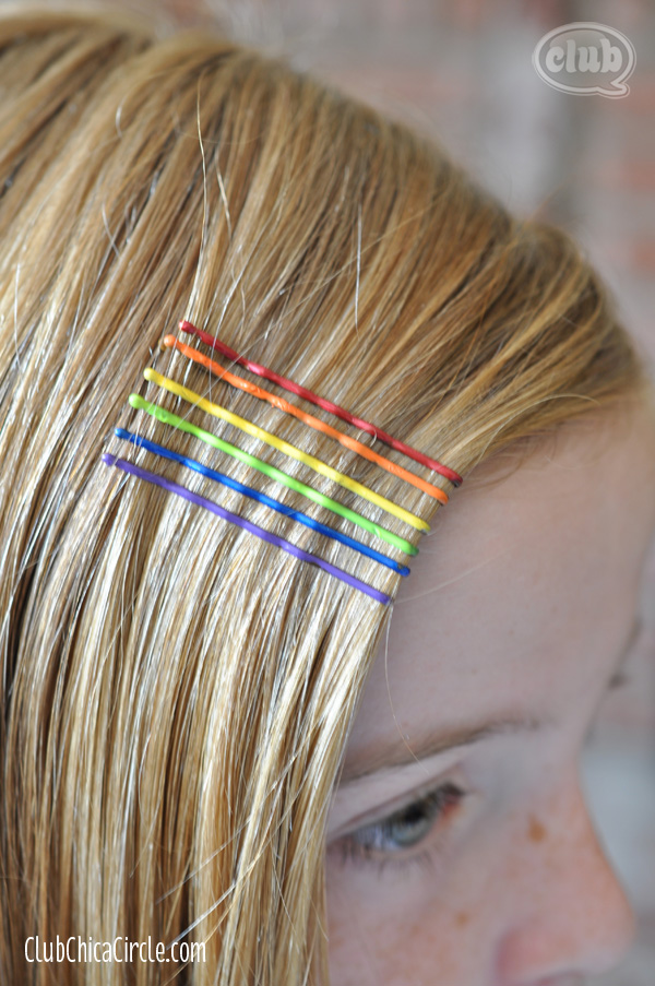 painted rainbow bobby pins closeup