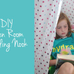Tween girl reading in curtain nook feature
