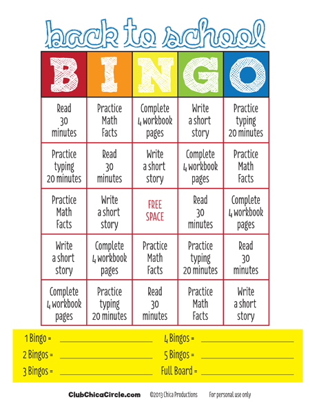 in class bingo template