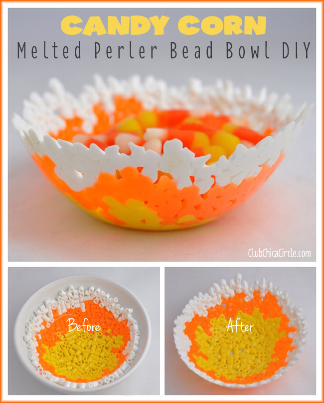 Candy Corn Inspired Melted Bead Bowl Craft Idea