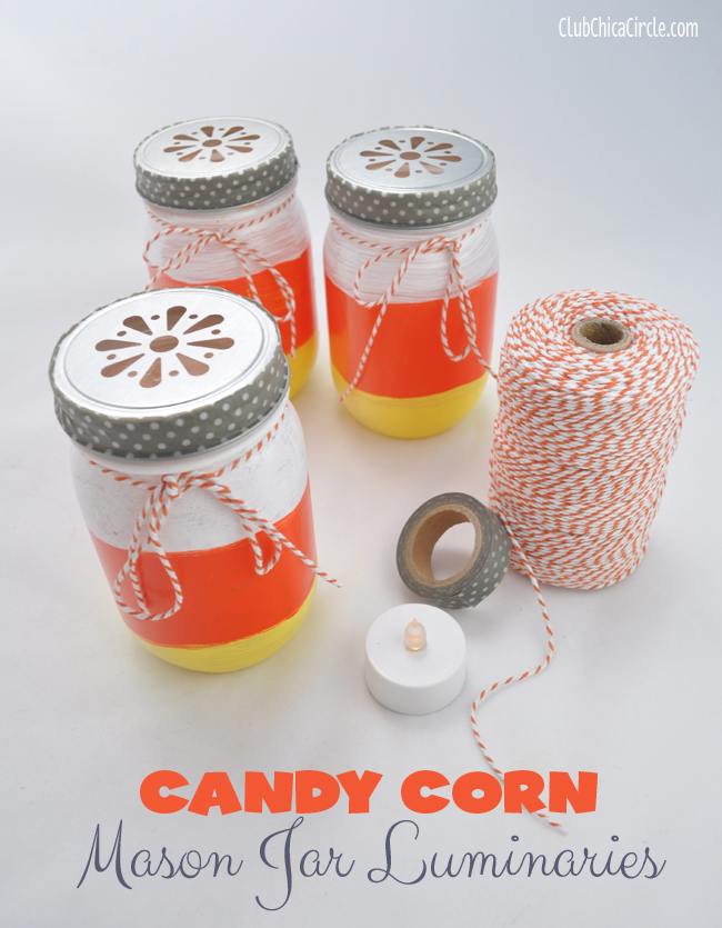 Mason Jar Candy Corn Painted Luminaries Craft @clubchicacircle