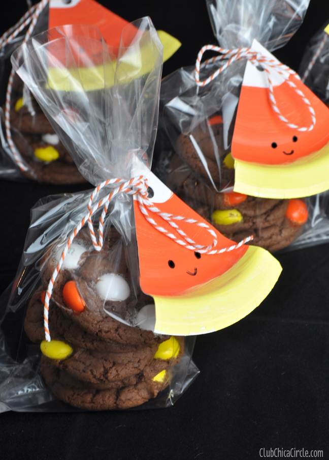 Chocolate Cake Cookies with Candy Corn M&Ms treat bags