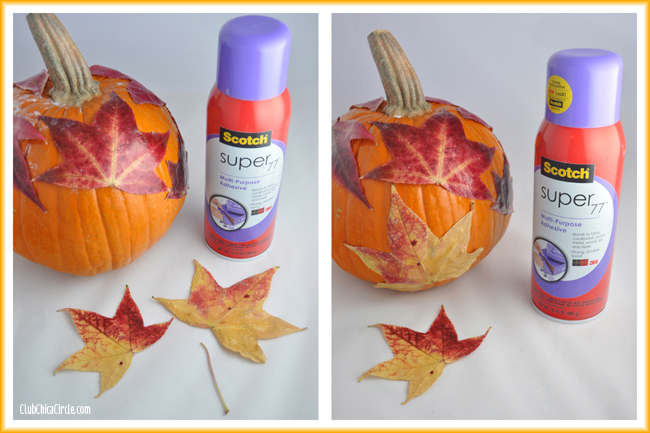 Decoupage fall leaves on pumpkin option 2