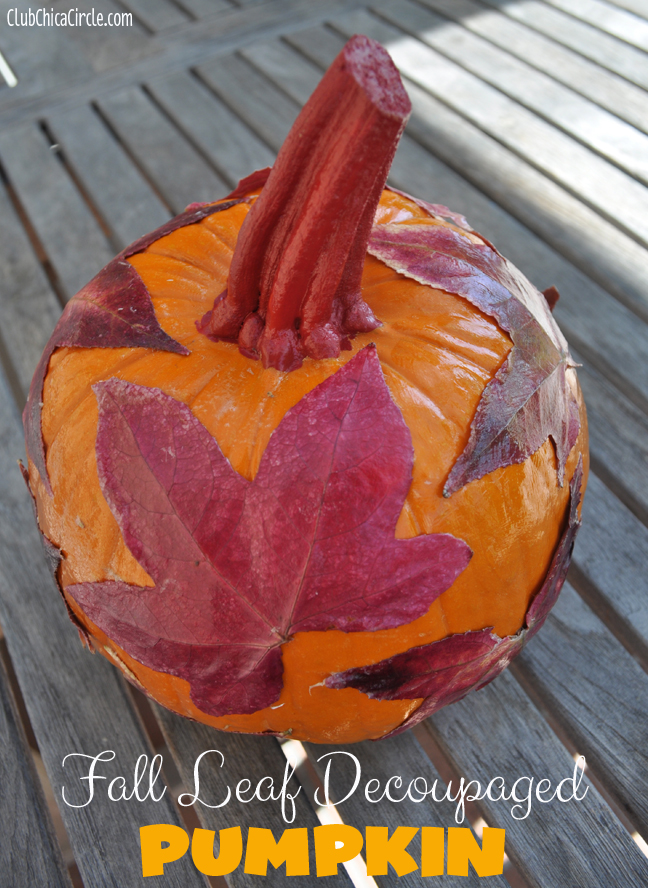 Fall leaf decoupaged pumpkin craft idea