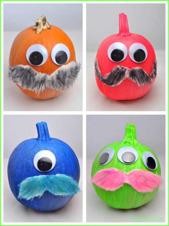 Neon Painted Pumpkin Mustache Monsters | Club Chica Circle - where ...