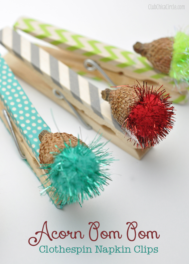 Fall Craft Ideas Acorn Pom Pom Napkin Clips