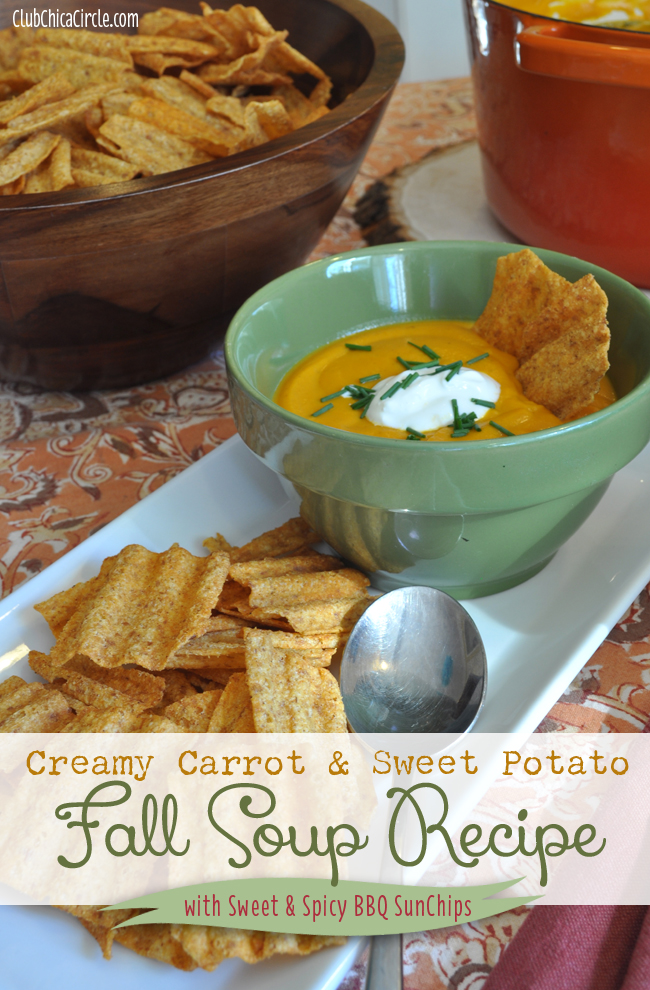 Creamy Carrot and Sweet Potato Soup Recipe with #SunChipsForAll