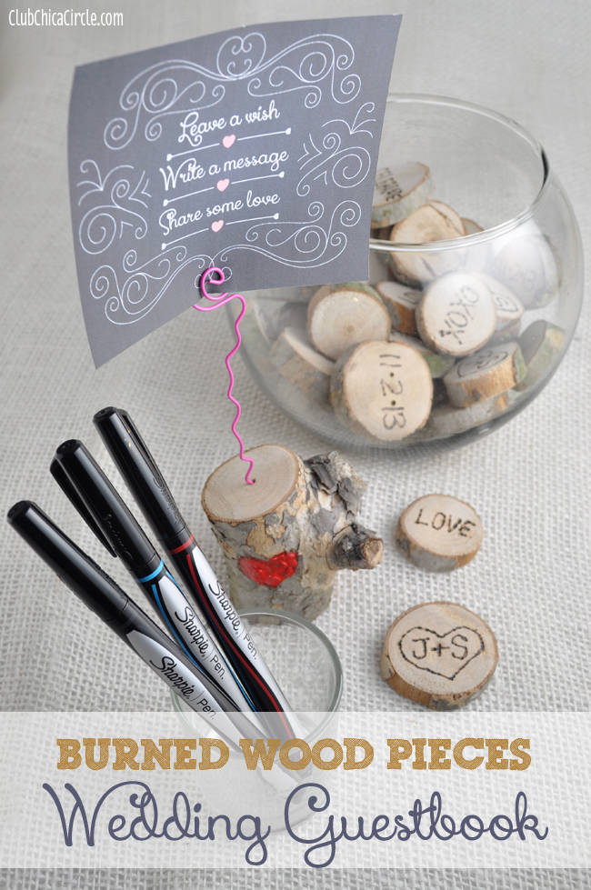 Interactive Crafty Burned Wood Pieces Wedding Guestbook