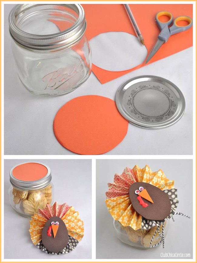 Paper Flower Turkey Mason Jar Gift Idea DIY