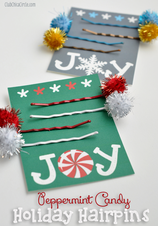Peppermint Candy Holiday Hairpins Craft and Gift Idea