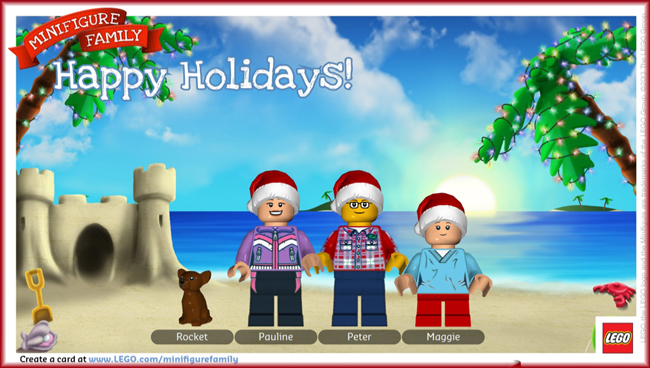 Happy Holidays Postcard with LEGO Minifigure family