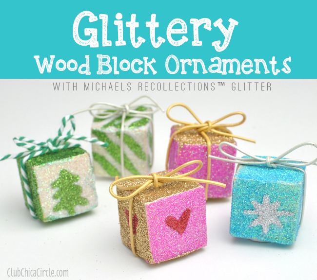 Glittery Wood Block Ornaments with Michaels Recollections™ Glitter