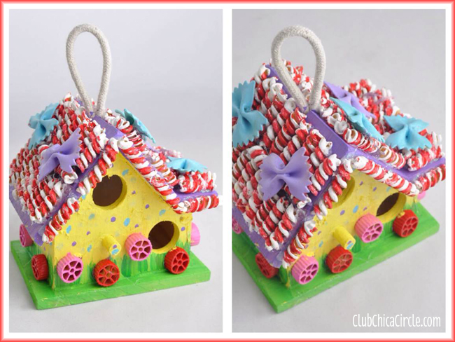 Painted Pasta Birdhouse Craft Idea for Kids